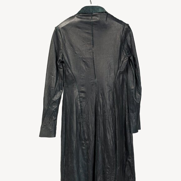 Rick Owens Black Wrinkled-Leather Coat - Picture 2 of 8